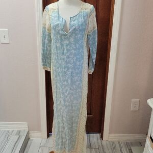 Velvet Floral Blue and Cream Fabric Cotton And Silk